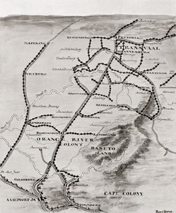 Mapa del Sistema de Bloqueo de Lord Kitchener en Sudáfrica, 1916